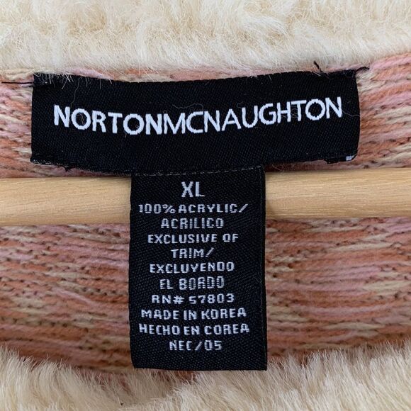 Fair Isle sweater Cream‎ pastel pink snowflake Fur Collar size XL - Picture 9 of 9